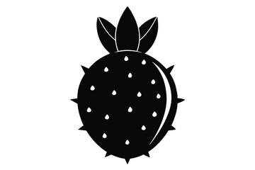 Vector Illustration of Black Tropical Fruit with Thorns and Decorative Leaves Design