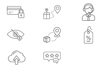 Secure online shopping icons set e commerce symbols