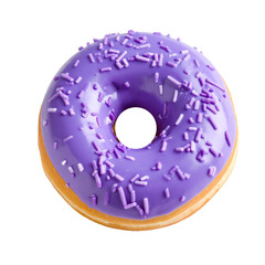 sprinkle purple chocolate donut isolated on transparent background, png