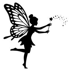 Silhouette of a fairy with butterfly wings stars