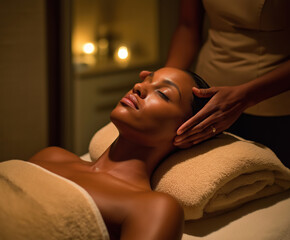 Relaxing spa treatment with soothing massage in wellness center near candlelight