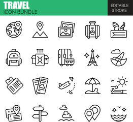 Travel Icons Set – Flat Vector Tourism and Adventure Collection