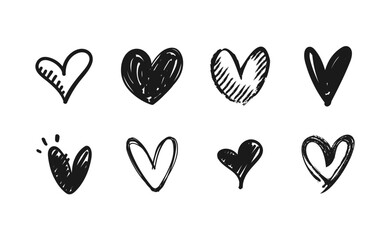 heart doodle set, hand drawn illustrations of hearts, love sketches