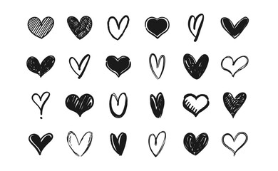 heart doodle set, hand drawn illustrations of hearts, love sketches