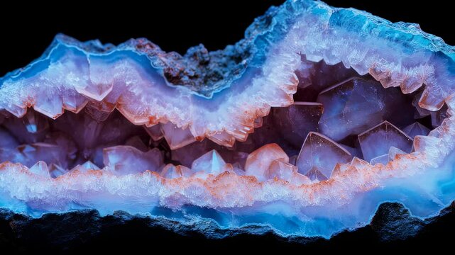 Mesmerizing crystal formation: vibrant colors and intricate patterns in geode sequence