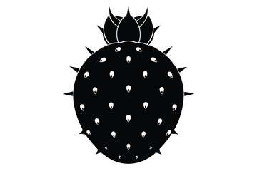Spiky Black Silhouette of Tropical Fruit with Seeds and Crown Illustration