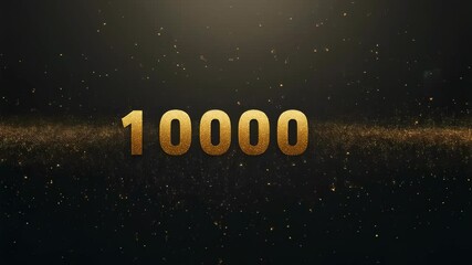 Golden particles surrounding number 10000 in dynamic and mesmerizing animation sequence