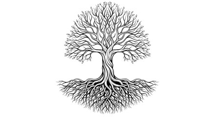 Naklejka premium Detailed Tree of Life Black and White Vector 