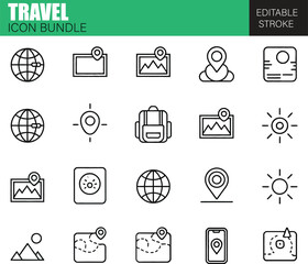 Tourism and Travel Icons Pack – Flat Vector Adventure Symbols