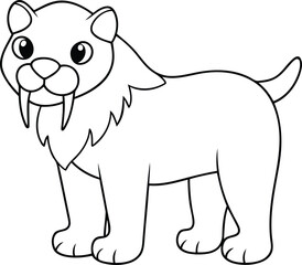 Isolated line art art vector illustration of saber toothed cat, Vector icon of saber toothed cat, Modern and unique animals of saber toothed cat