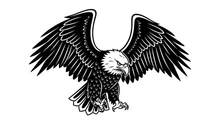 Fototapeta premium Eagle Spreading Wings Monochrome Vector Art 