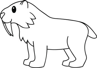 Isolated line art art vector illustration of saber toothed cat, Vector icon of saber toothed cat, Modern and unique animals of saber toothed cat