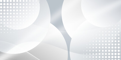 Fototapeta premium Abstract modern background with circles and halftone dots pattern. Grey and white backdrop.