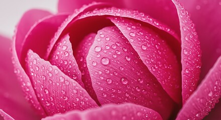 Close-up view of a vibrant pink flower petal covered in water droplets.