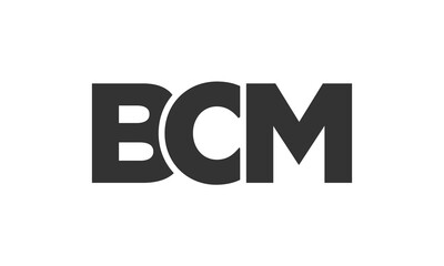 BCM logo design template with strong and modern bold text. Initial based vector logotype featuring simple and minimal typography. Trendy company identity.
