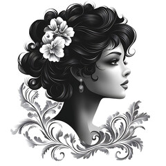 Beautiful young woman side view isolated on transparent background
