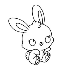 Cute bunny coloring page in sitting pose with big eyes and happy face – kawaii rabbit line art for kids coloring and fun activities