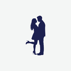 Elegant dark blue silhouette of a romantic couple in a close pose, set against a white background. Perfect for love-themed designs, Valentine's Day, and emotional artwork.