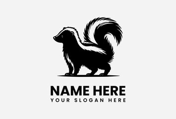A stylized black and white skunk logo design, poised alertly, ready for use as a brand identifier.