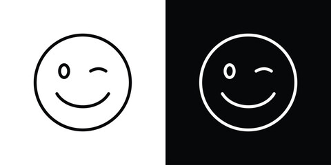 Smile wink icon design. simple stroke line vector icon set