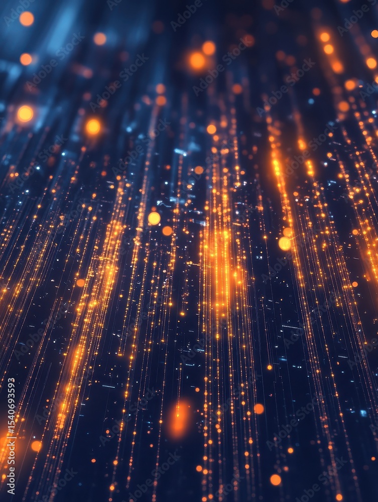 Poster abstract digital data stream glowing orange lines futuristic technology background binary code moder