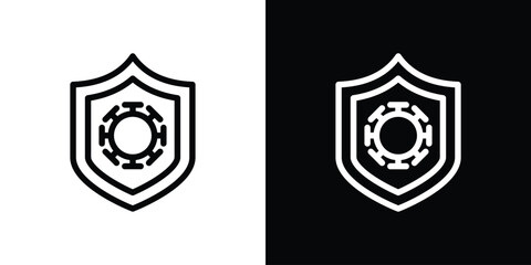 Shield virus icon design. simple stroke line vector icon set