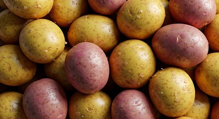 Many fresh potatoes as background