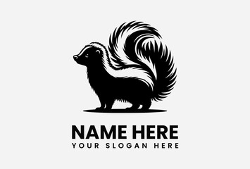 A stylized black and white skunk logo design, featuring a detailed illustration of the animal with a prominent bushy tail.