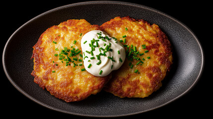 Polish placki ziemniaczane - potato pancakes with cream