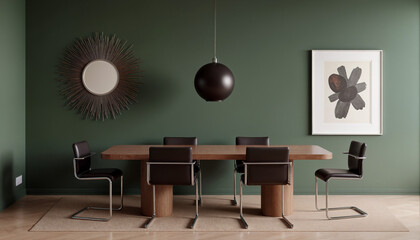 mid-century living room with green walls