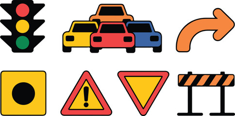 Eight Simple Traffic and Road Signs Icons Set traffic signs