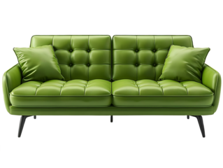 Comfortable two seater green sofa design isolated on transparent background