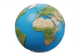 Earth globe isolated on transparent background, showing continents