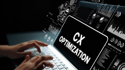 Abstract representation of customer experience optimization with data analytics and technology on a...
