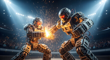 Epic Robot Battle Futuristic Fighters Clash in Arena