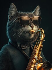 Cool Cat Playing Saxophone