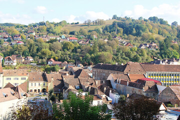 Sighisoara Old Town, Transylvania, Romania Aerial Landscape View