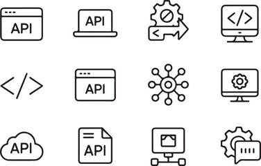 Twelve Minimalist Black Line Art A P I Icons white