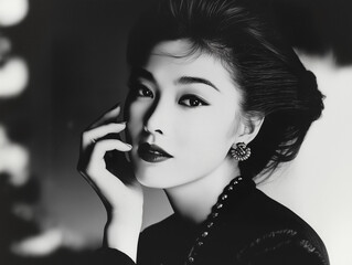 Retro Elegance &ndash; Japanese Woman in Classic Style - Monochrome
