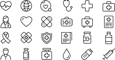 Twenty Black Line Medical Healthcare Icons Set line icons