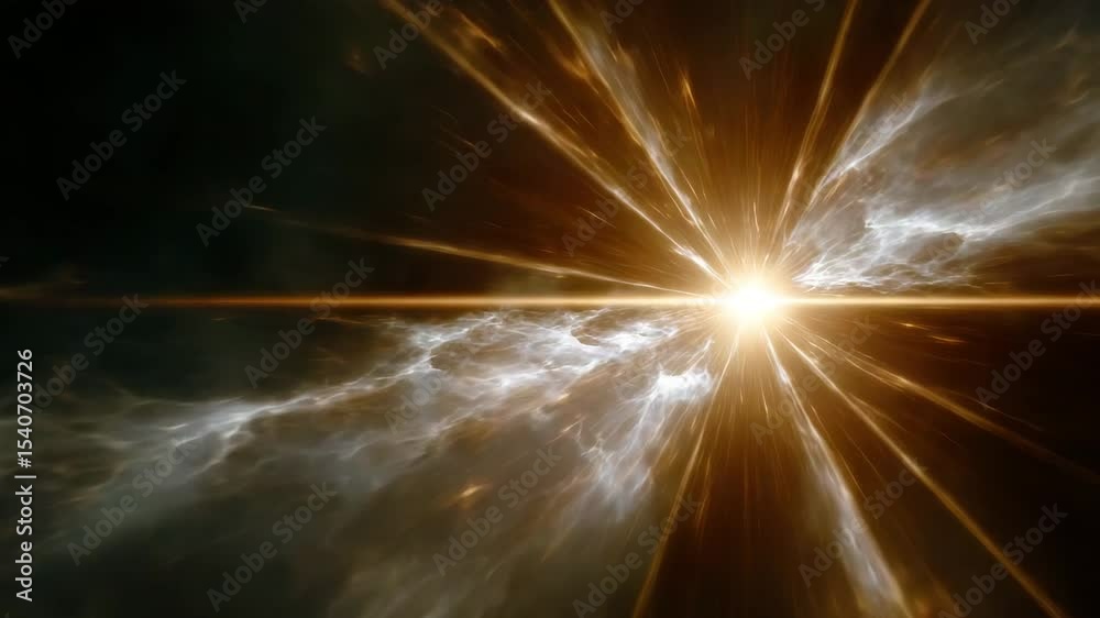 Aufkleber A dynamic light effect with rays of golden energy radiating from the center, creating an atmosphere of mystery and wonder in space.