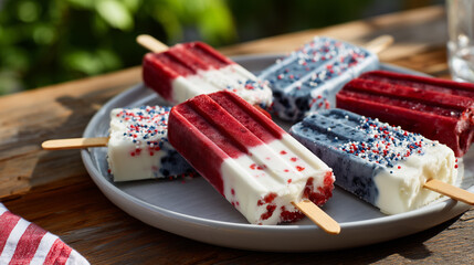 Patriotic Morning Popsicles: Red, White & Blue Frozen Treats Under the Maple Tree Sunshine