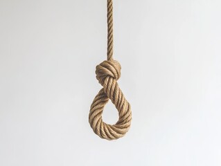 Minimalist Beige Twine Loop Knot Suspended Mid-Air Against White Background