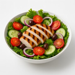 Chicken salad with fresh vegetables in white bowl