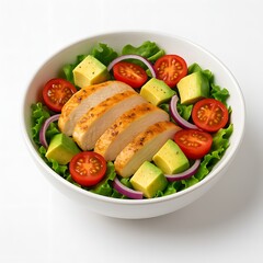 Avocado and grilled chicken salad with cherry tomatoes