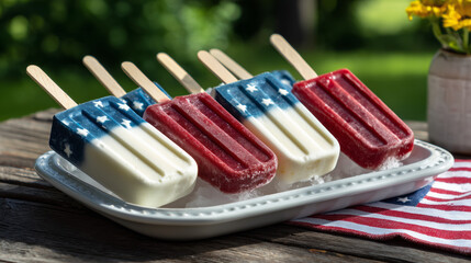 Patriotic Morning Popsicles: Red, White & Blue Frozen Treats Under the Maple Tree Sunshine