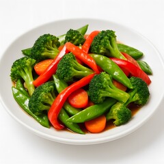 Stir-fried vegetables on white ceramic plate