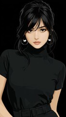 Fototapeta premium Stylish woman with black hair and turtleneck