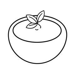 Tomato Bisque with Basil Leaf in Clean Drawing Vector illustration
