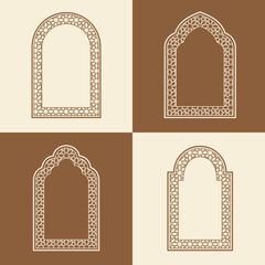 Set elegant Arabic ornamental window frame vector, arabesque geometric shapes and intricate patterns